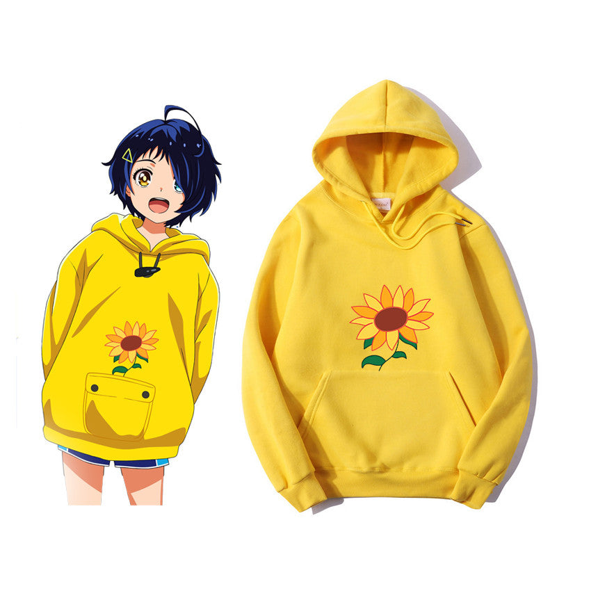 Wonder Egg Priority Ai Kawaii Hoodie Aesthetic Sun Flower Pocket Same Paragraph Casual Loose Sweatshirts Anime